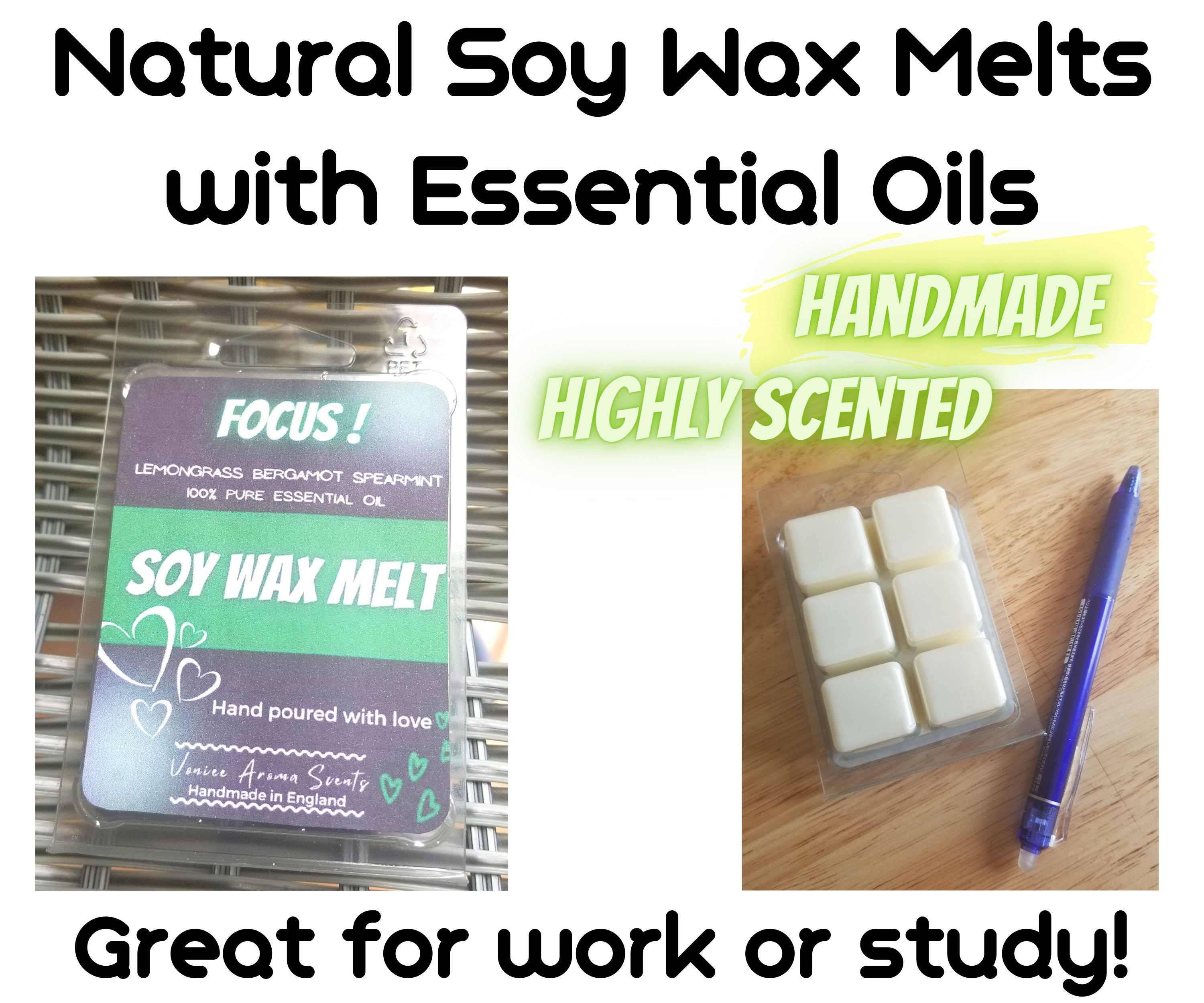 Natural Soy Wax Melt with Pure Essential Oil helps you Focus / Etsy