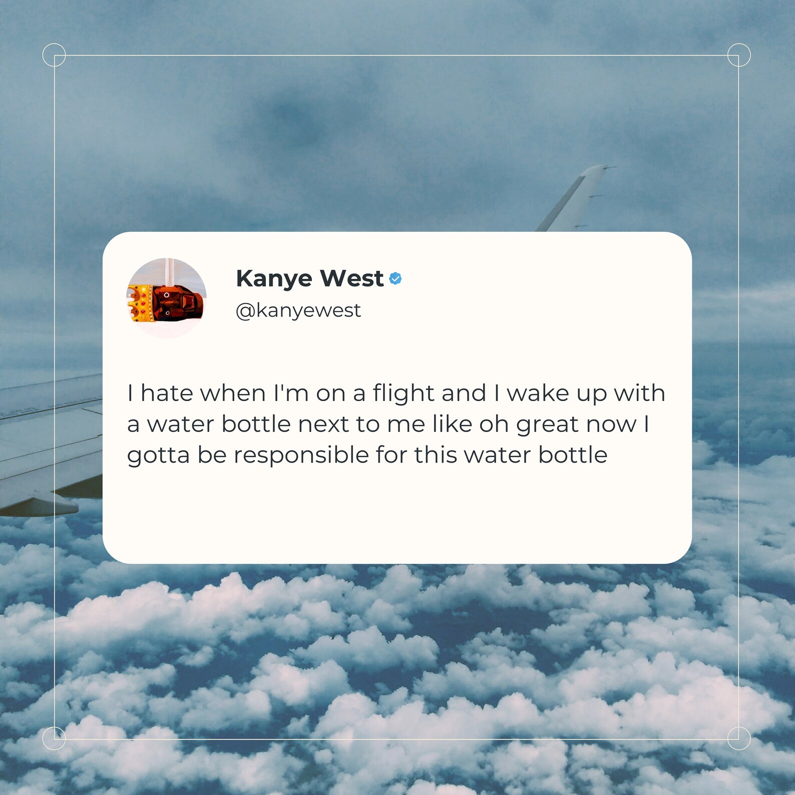 Kanye West Water Bottle on Airplane Tweet 20oz Insulated Etsy