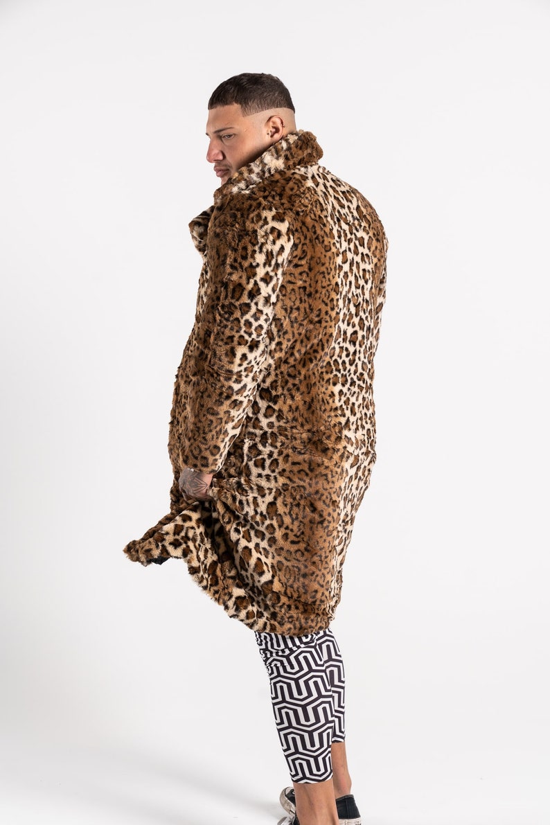 Leopard Print Faux Fur Doof Jacket Mens Faux Fur Jacket Etsy UK