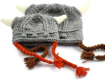 Gorro vikingo de ganchillo con trenzas, casco de disfraz nórdico, hecho a medida.