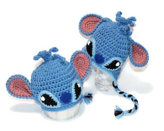 Crochet Stitch Hat Blue Alien Hat Lilo And Stitch Inspired Earflap Hat Matching Family Hats Disney Inspired Hat Size Newborn To Adult