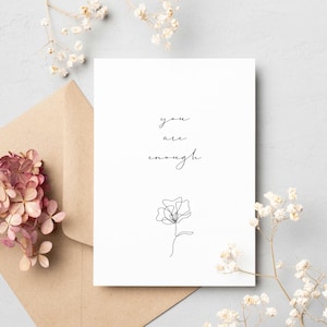 Postkarte Affirmation "you are enough" I A6 hoch | 350g | Affirmationskarte | Geschenkidee | Karte LineArt | Kraftpapier-Umschlag