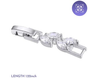 May include: A silver bracelet clasp with three clear, oval gemstones. The clasp is 3.1 cm in length and has a secure closure. The gemstones are set in a decorative pattern, adding a touch of elegance.