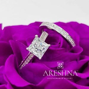 1.5 Carat Princess Cut Lab Diamond Engagement Ring Set  Wedding Promise Anniversary Ring 925 Sterling Silver Bridal Set Gift for Her Channel