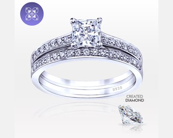 1.5 Carat Princess Cut Lab Diamond Engagement Ring Set, Wedding Promise Anniversary Ring, 925 Sterling Silver, Bridal Set, Wedding Set
