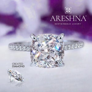 THE SOPHIA • 5ct Cushion Cut Lab Diamond Engagement Ring: 14K White Gold Vermeil Infinity Band Promise Wedding Ring Gift for Her