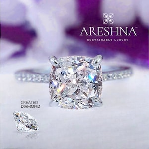 5 Carat Cushion Cut Lab Created Diamond Engagement Ring Wedding Ring Promise Ring Anniversary 925 Sterling Silver Infinity Band Gift for Her