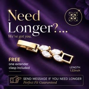 FREE gold necklace extender clasp included with luxury bridal jewelry. Elegant 1.22-inch floral extender with sparkling stones provides an adjustable, comfortable fit for wedding necklaces, bridal jewelry, gifts, and special occasions.
