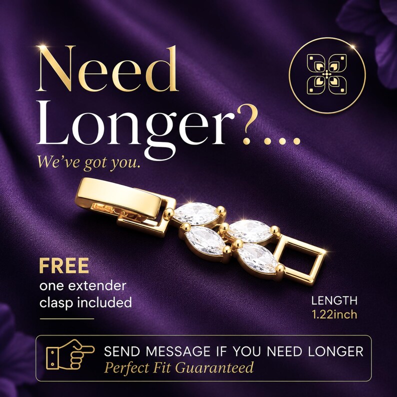 FREE gold necklace extender clasp included with luxury bridal jewelry. Elegant 1.22-inch floral extender with sparkling stones provides an adjustable, comfortable fit for wedding necklaces, bridal jewelry, gifts, and special occasions.