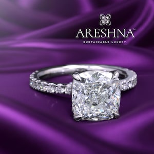 5ct Cushion Cut Lab Diamond Engagement Ring: 14K White Gold Infinity Band Promise Wedding Ring Gift for Her| The Sophia by Areshna™