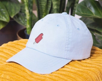 Diseño de bordado de helado de gorra de algodón / bordado en el Reino Unido / SnapBack de algodón, sombrero de papá, sombrero de verano, béisbol, fresco / Idea de regalo para él ella