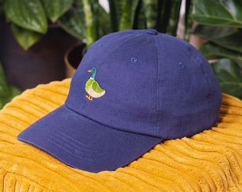 Diseño de bordado de pato de gorra de algodón / bordado en el Reino Unido / SnapBack de algodón, sombrero de papá, sombrero de verano, gorra de béisbol, gorra fresca / Idea de regalo para él ella