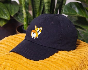 Cap Corgi Embroidery Design | Embroidered in UK | Cotton SnapBack, dad hat, summer hat, baseball cap, cool cap | Gift Idea for him her