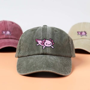 Embroidery Vintage Cap Axolotl | Embroidered in UK | Cotton SnapBack, dad hat, summer hat, baseball cap, cool cap | Gift Idea for him her