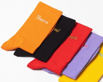Men’s Custom Name Socks - Custom Embroidered Name on Soft Cotton Crew Socks - Made to Order & Made in Britain - Made for Him