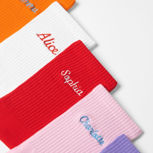 Women’s Custom Name Socks - Custom Embroidered Name on Soft Cotton Crew Socks - Made to Order & Made in Britain - Made for Her