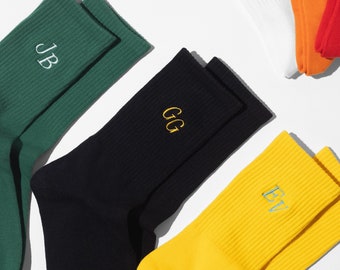 Personalized Initials Socks - Custom Embroidered Letters on Soft Cotton Crew Socks - Made to Order & Made in Britain - Made for Him and Her