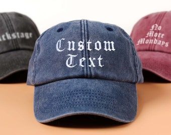 Casquette vintage personnalisée Texte de broderie personnalisé UK | Cotton SnapBack, chapeau de papa, chapeau d’été, casquette de baseball, casquette cool | Idée cadeau pour lui elle