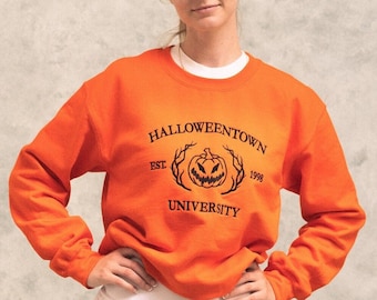 Unisex Halloween Sweatshirt - Super Soft Embroidered Spooky Jumper for Him and Her - Vintage Style Fall Halloween Boho Crewneck Pullover