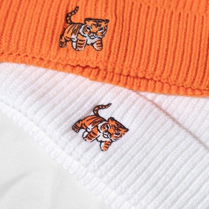Tiger Beanie Embroidered Unisex Heavy Knit Winter Waffle Hat with Cute Tiger Design Harbour Style Beanie for Him and Her image 5