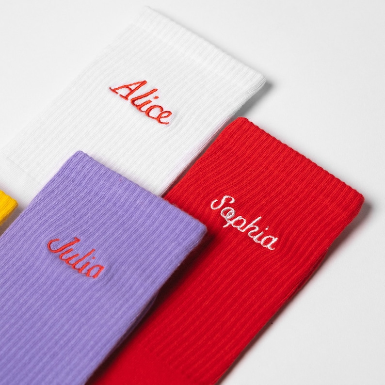 Selection of female custom embroidered names on ribbed knit cotton socks