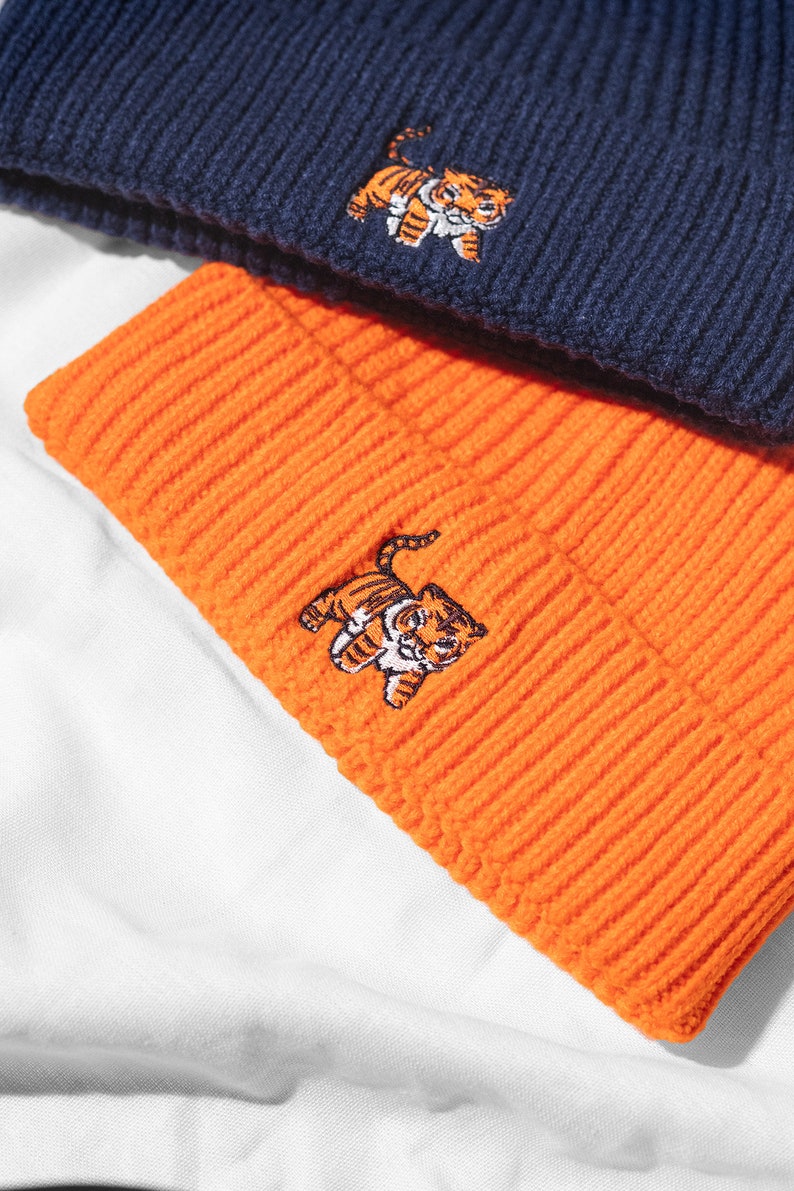 Tiger Beanie Embroidered Unisex Heavy Knit Winter Waffle Hat with Cute Tiger Design Harbour Style Beanie for Him and Her image 3