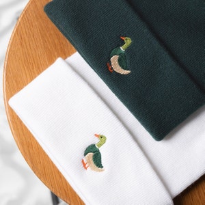 Embroidered Duck Beanie - Unisex Cotton Hat for Men & Women - Winter Cute and Cosy Cuffed Beanie - Great gift idea for him and her, birthday