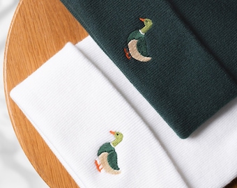 Embroidered Duck Beanie - Unisex Cotton Hat for Men & Women - Winter Cute and Cosy Cuffed Beanie - Great gift idea for him and her, birthday