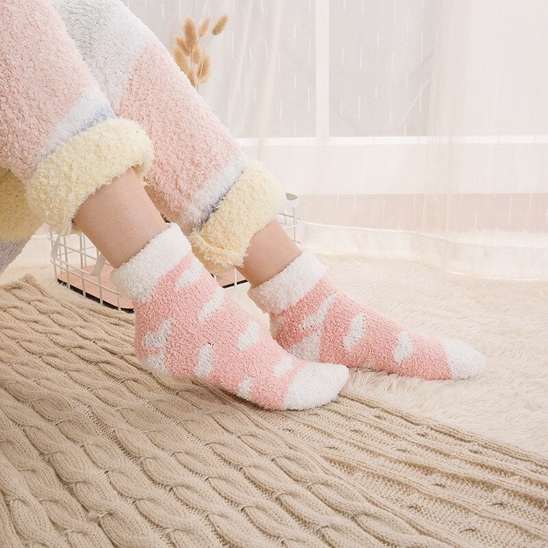 Fluffy Warm Winter Heart Socks UK Fuzzy Womens Happy Cute - Etsy UK