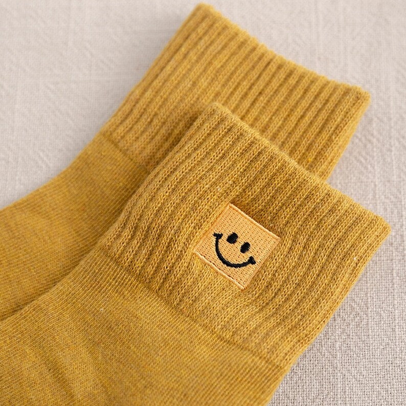 Smiley Face Socks UK Embroidery Cute Unisex Crew Sock Etsy UK