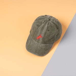 Lobster Cap Embroidered Lobster on Vintage Washed Out Style Baseball Hat Unisex Cotton Cap image 7