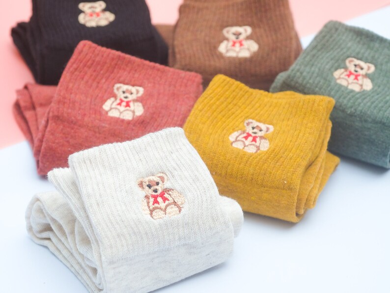 Teddy Bear Socks Embroidered Unisex Cotton Socks UK Happy Etsy UK