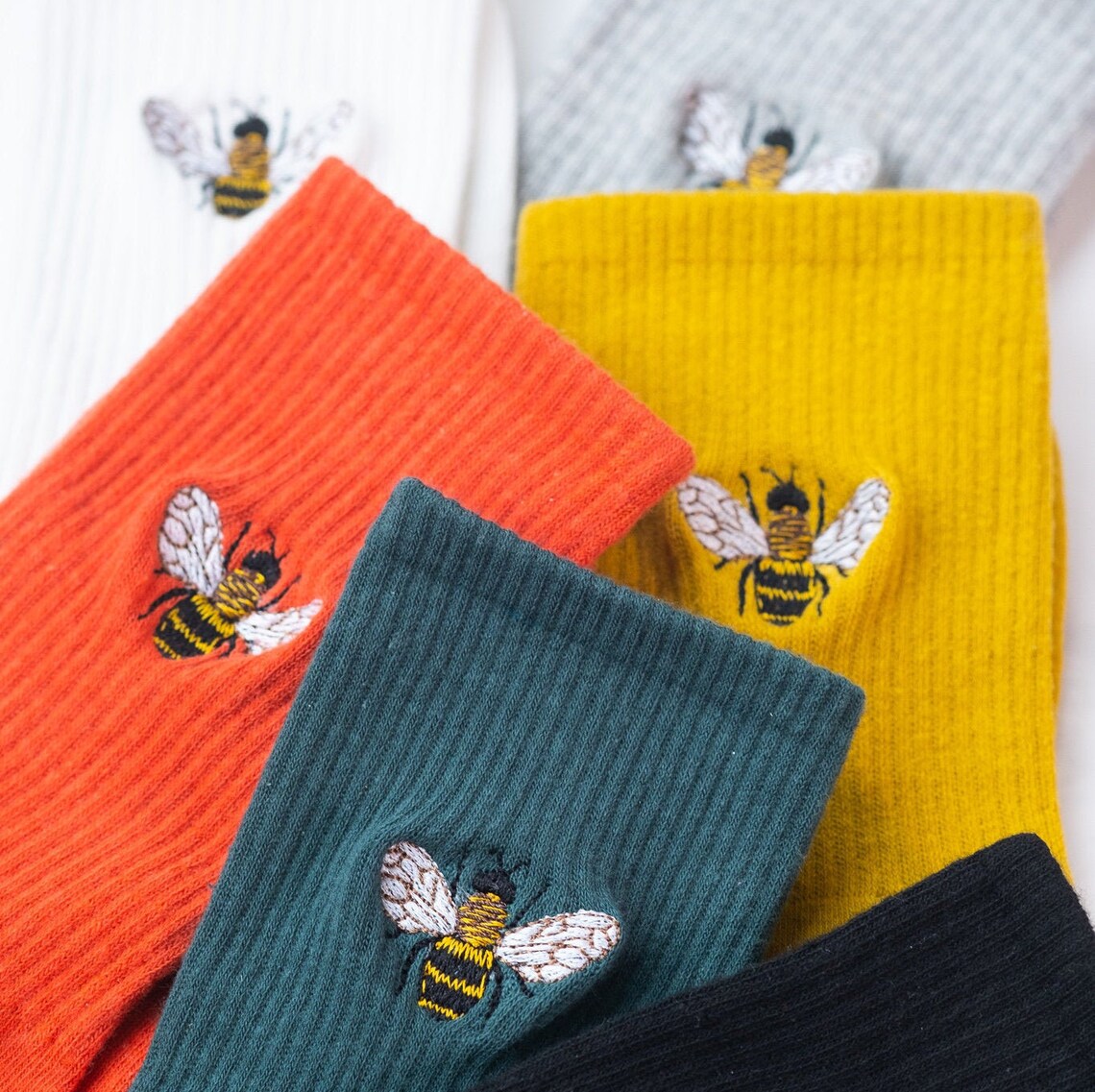 Embroidered Bee Socks Unisec Cotton Crew Socks UK Happy Etsy