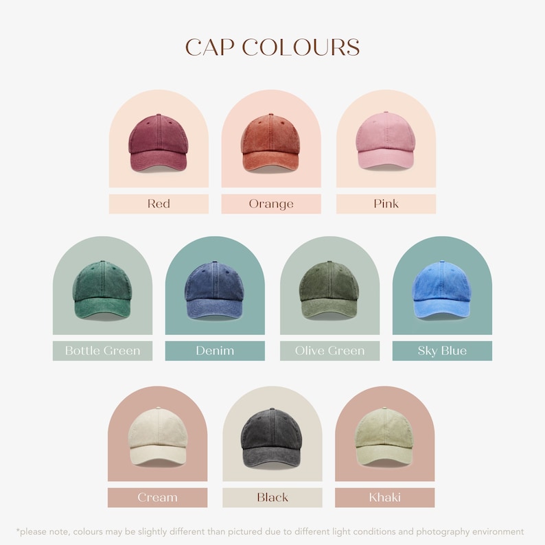 Colour swatch for vintage style caps