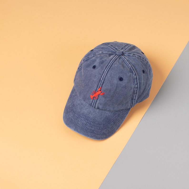 Lobster Cap Embroidered Lobster on Vintage Washed Out Style Baseball Hat Unisex Cotton Cap image 6