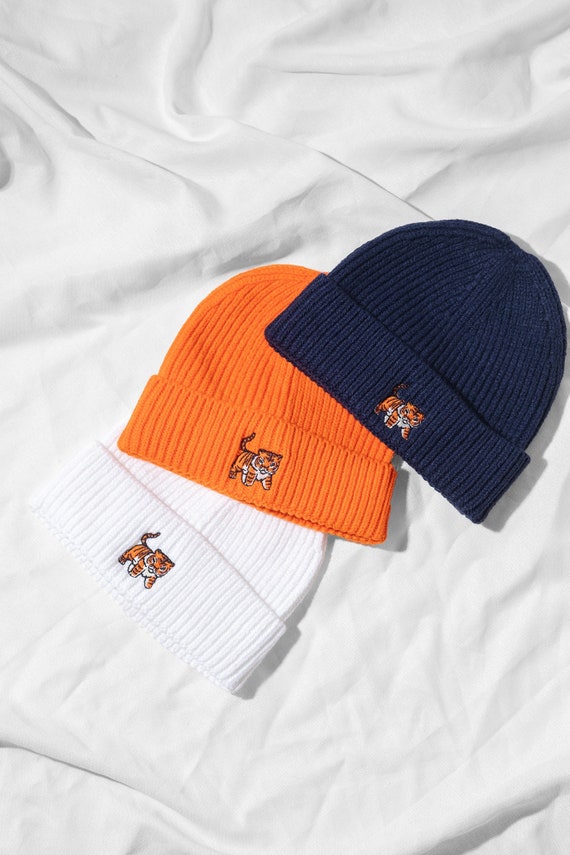 Tiger Beanie Embroidered Unisex Heavy Knit Winter Waffle Hat With