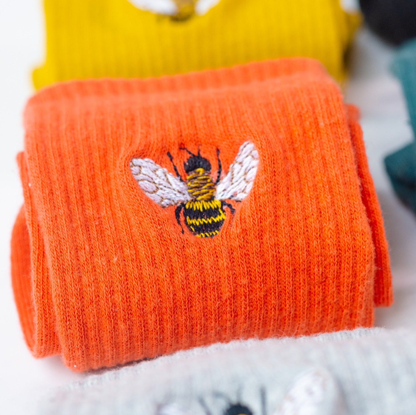 Embroidered Bee Socks Unisex Cotton Crew Socks UK Happy Etsy UK