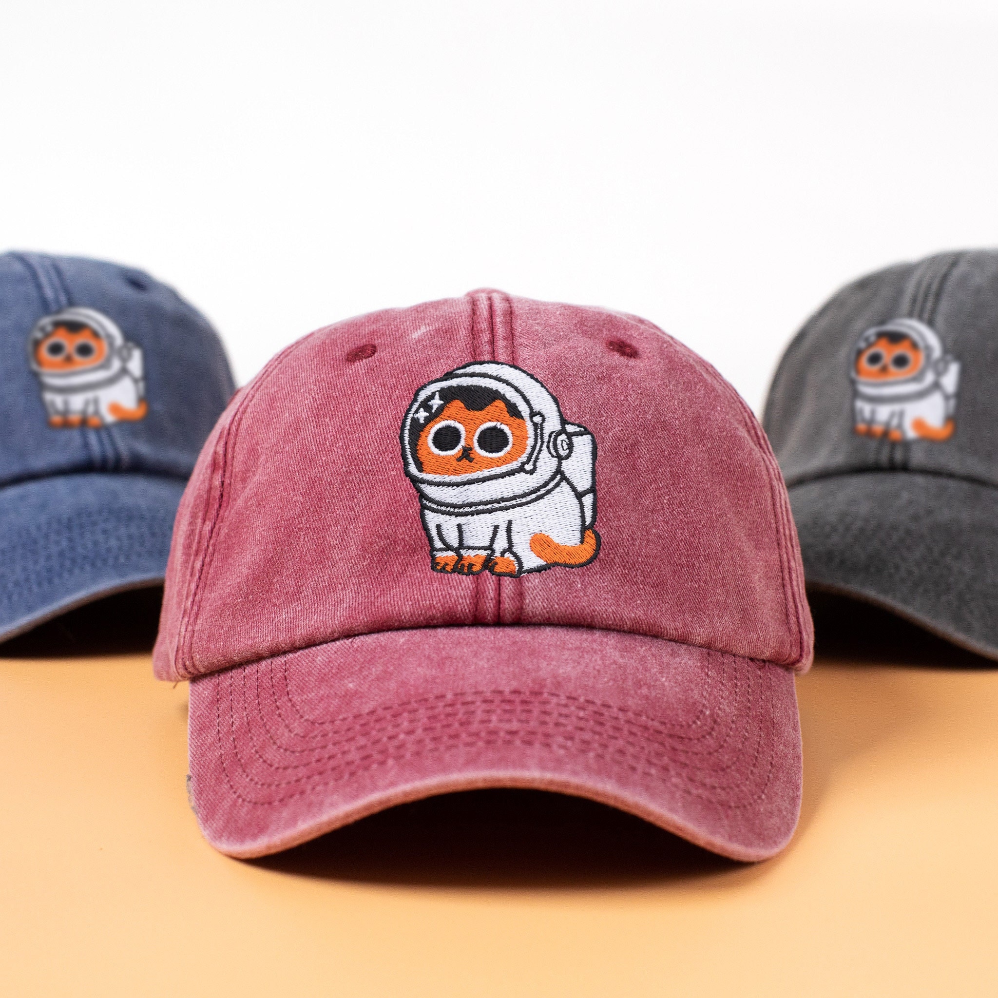 Space Cat Embroidery Vintage Cap | Embroidered in UK | Cotton SnapBack, dad hat, summer hat, baseball cap, cool cap | Gift Idea for him her