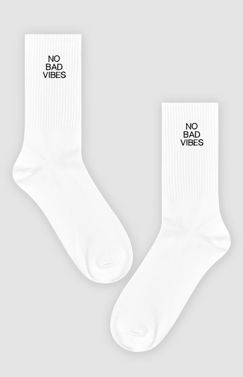 Embroidered Socks Custom Text No Bad Vibes Unisex Cotton Etsy UK