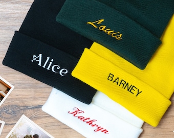 Personalised Beanie - Embroidered Custom Name Text Cotton Hat | Unisex Men Women Personalized Cute Beanie | Gift Idea Birthday Christmas