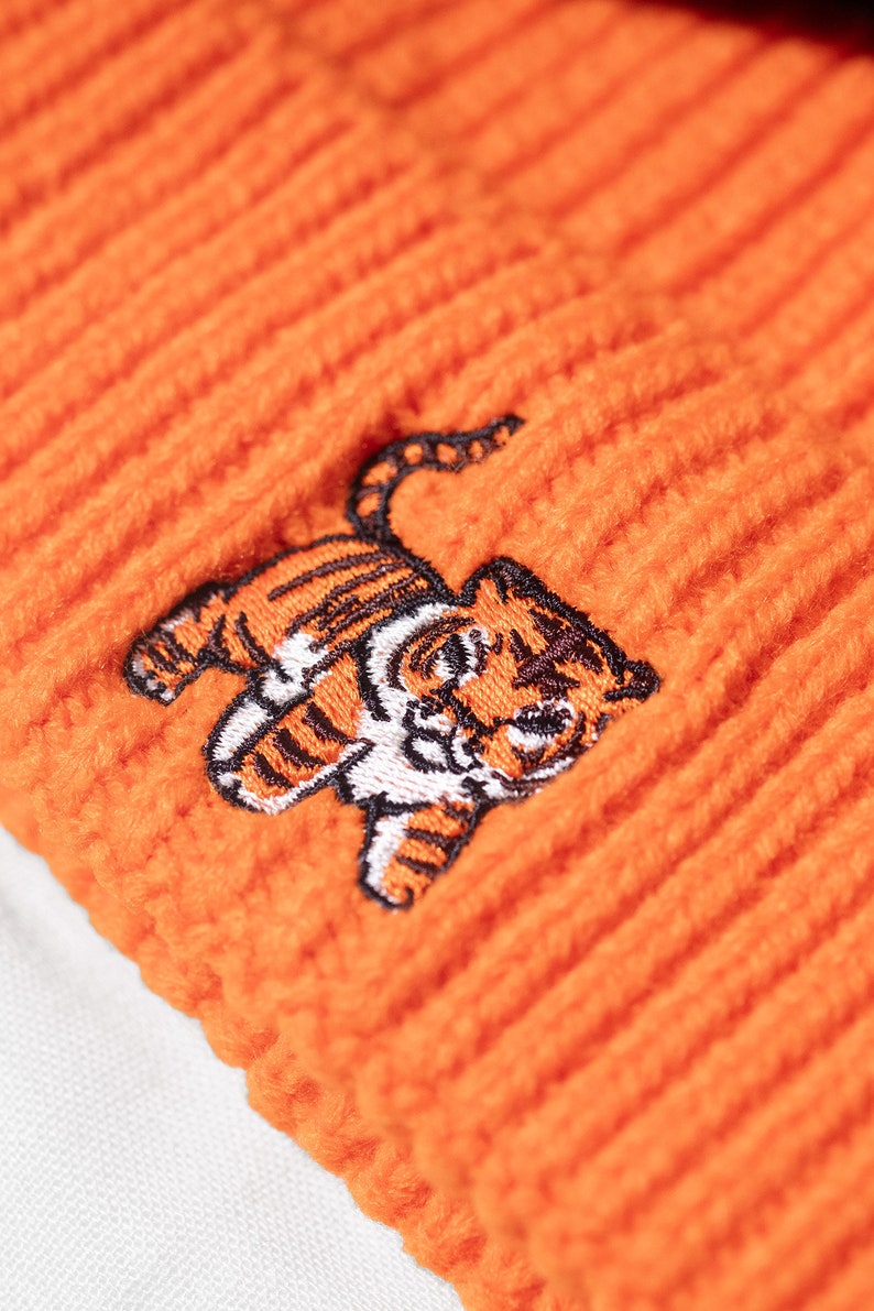 Tiger Beanie Embroidered Unisex Heavy Knit Winter Waffle Hat with Cute Tiger Design Harbour Style Beanie for Him and Her image 2