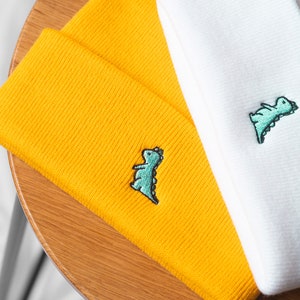 Dinosaur Embroidered Beanie - Super Soft Unisex Winter Hat with Dino Embroidery