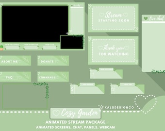 ANIMADO Lindo paquete de transmisión de Twitch!! Jardín acogedor / Estética / Personalizado / Plantas / Configuración de streaming