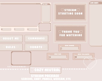 ¡¡Lindo paquete de transmisión de Twitch!! Cozy Neutral / Estética / Personalizada / Acogedora / Neutral / Configuración de transmisión