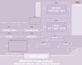 ANIMADO Lindo paquete de transmisión de Twitch!! Cute Angel / Estética / Personalizada / Angel Wings / Angel / Streaming Setup / Purple