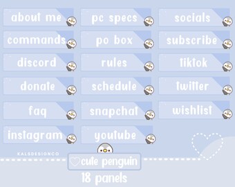 Cute Twitch Panels!! Cute Penguin / Aesthetic / Custom / Penguin / Streaming Panels / Blue