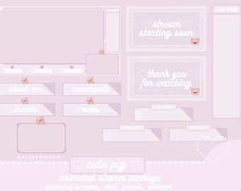 ANIMATED Cute Twitch Stream Package!! Cute Pig / Aesthetic / Custom / Kawaii Pig / Pig / Streaming Setup / Pink