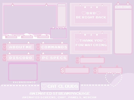ANIMATED Cute Cat Twitch Overlay Stream Package!! Cat Clouds / Aesthetic / Custom / Cat / Pastel / Streaming Setup / Pink