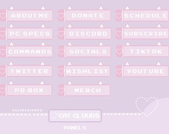Cute Twitch Panels!! Cat Clouds / Aesthetic / Custom / Cat / Pastel / Streaming Panels / Pink