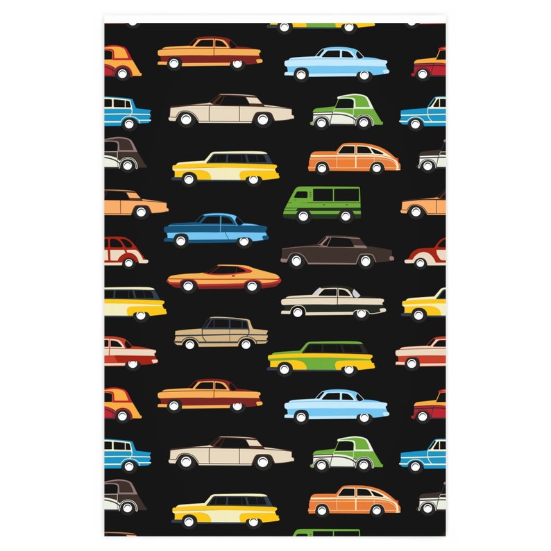 Vintage Cars Wrap Paper Retro Vehicles Wrapping Paper Etsy